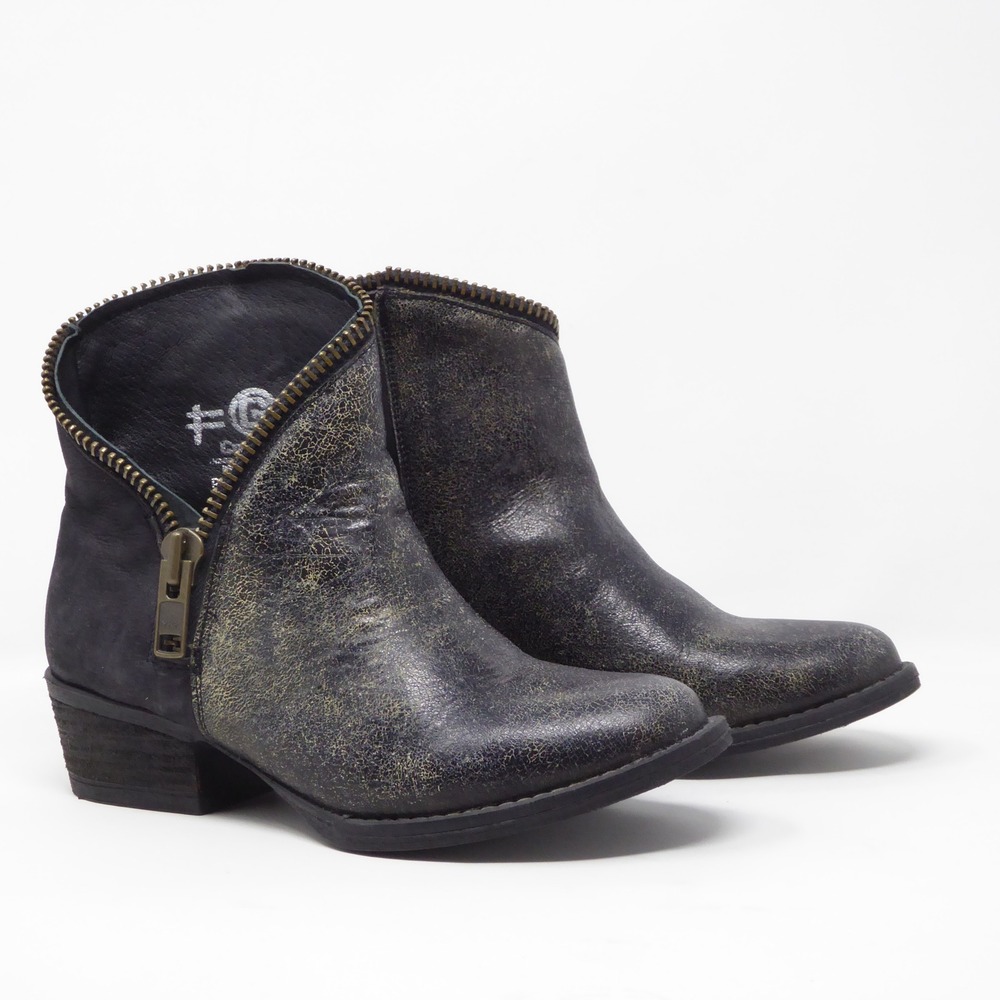 Circle G Womens Black Distressed Leather Side Zip Zipper Ankle Boots Western 6.5